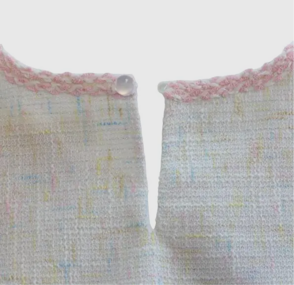 Cream Tweed vest/ pink braided trim