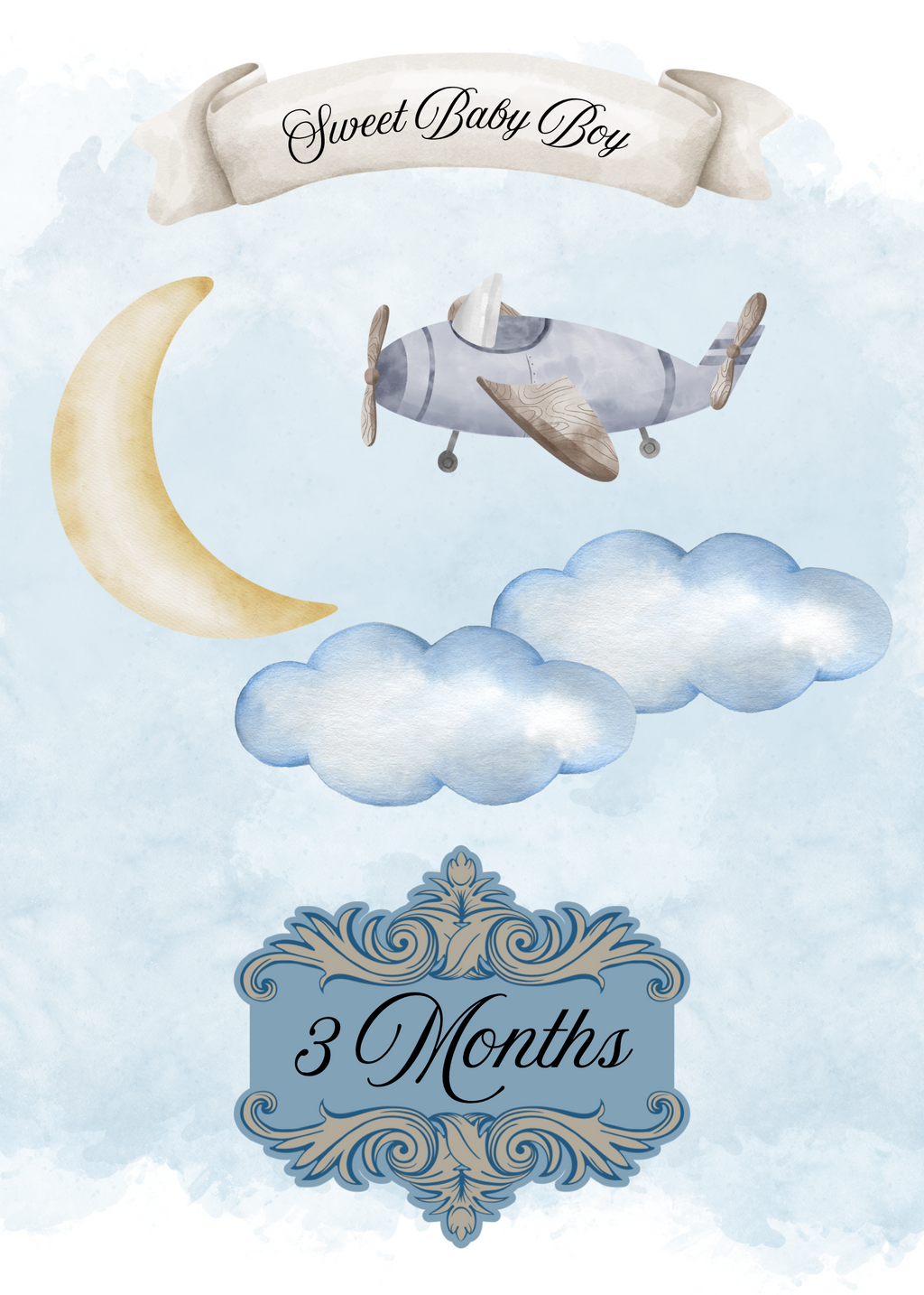 Monthly Milestone cards; watercolor design-Baby Boy