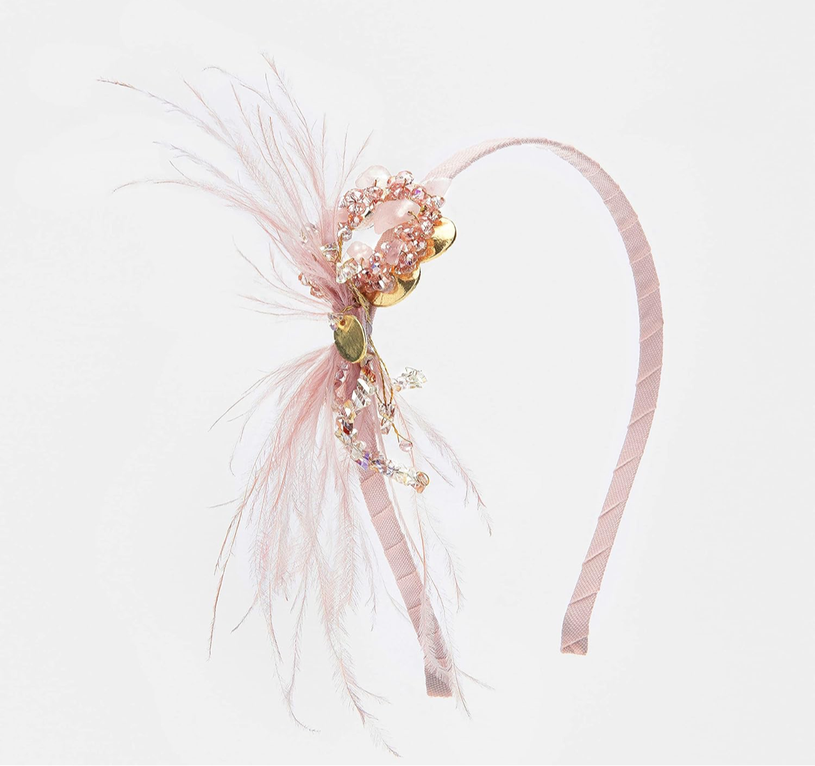 BEADED CRYSTAL OSTRICH FEATHER HEADBAND