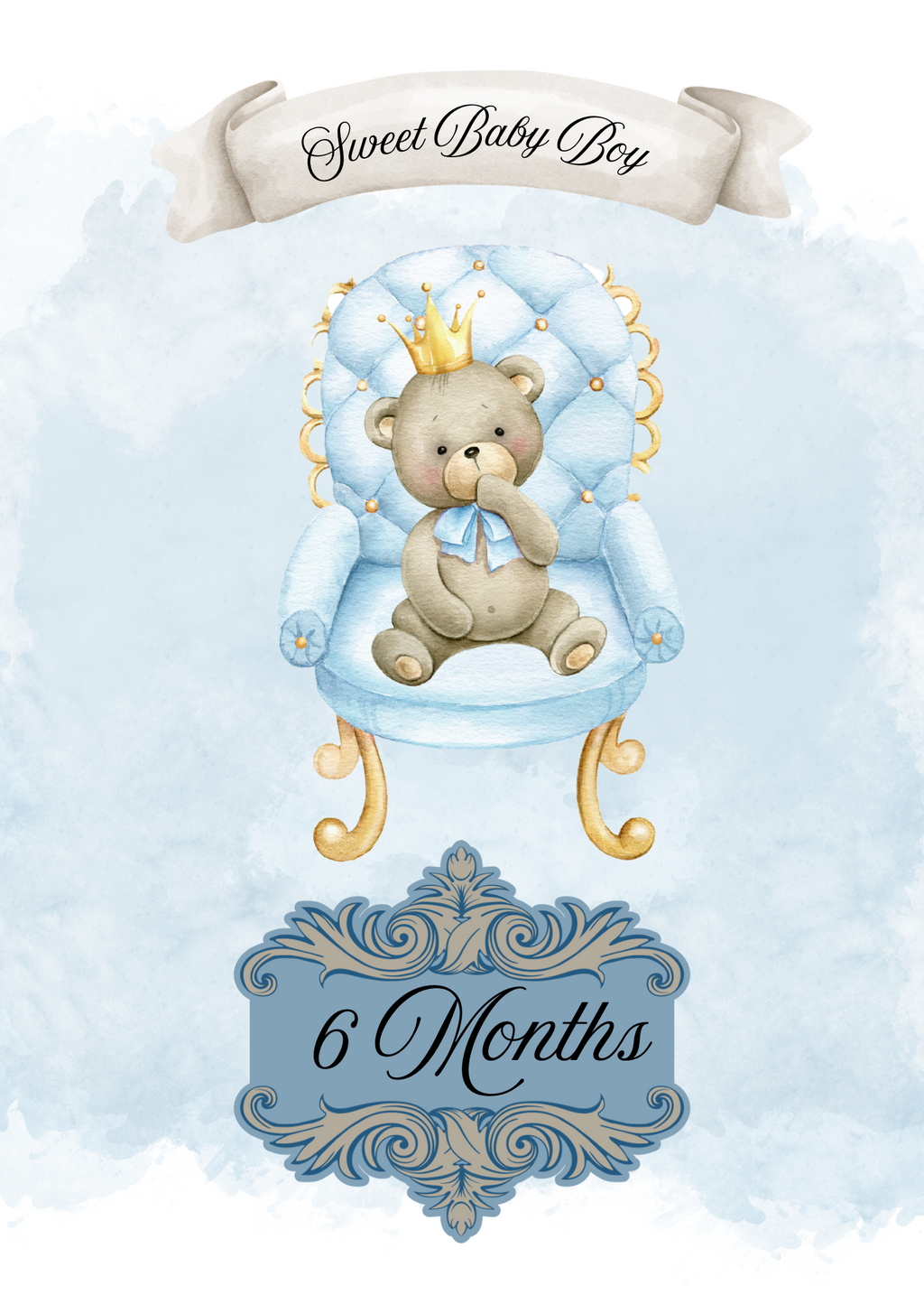 Monthly Milestone cards; watercolor design-Baby Boy