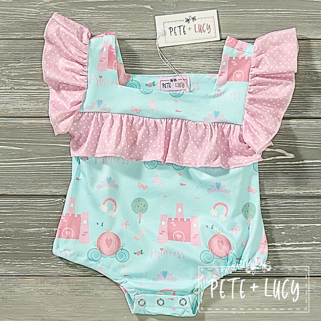 Turquoise & pink Ruffled Princess onesie