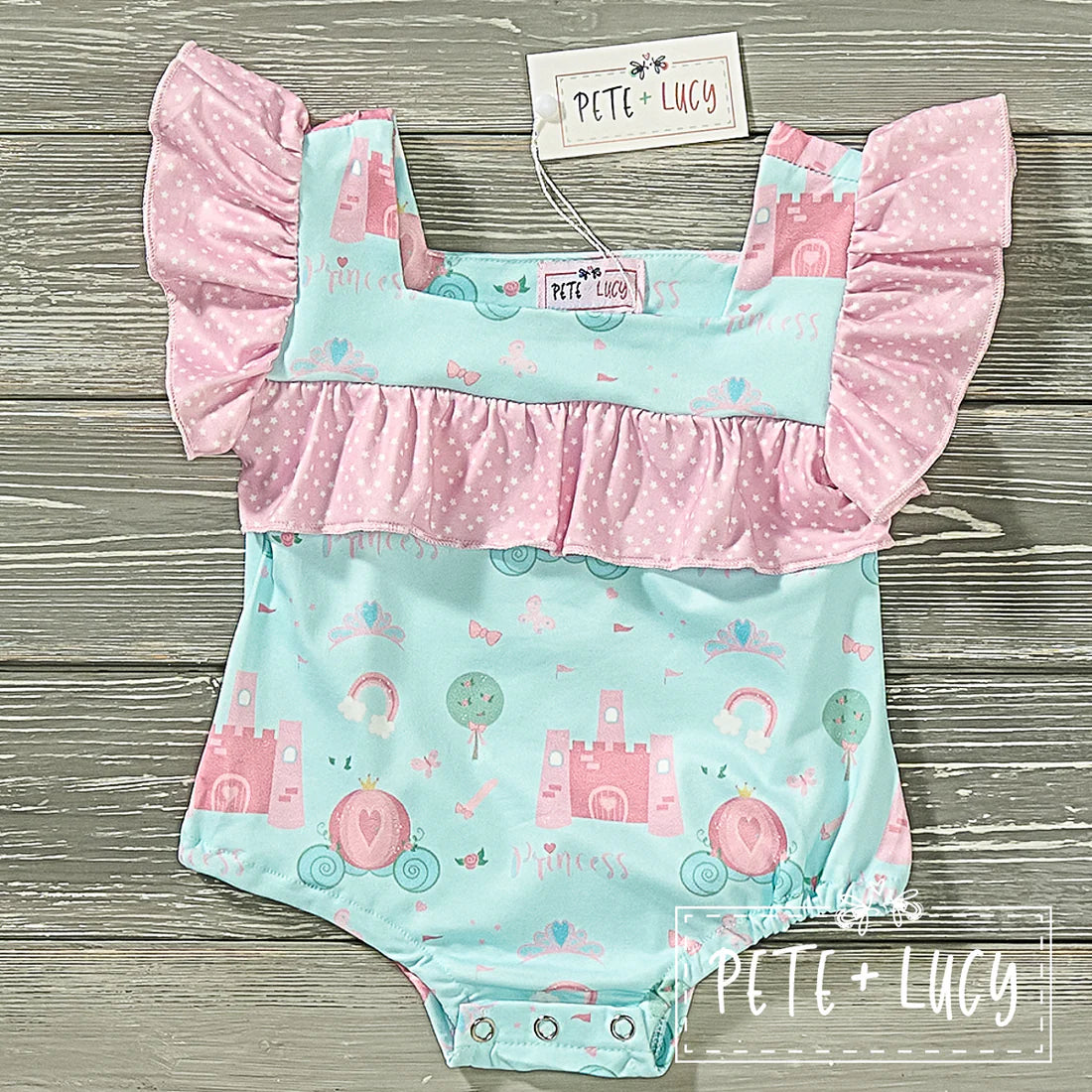 Turquoise & pink Ruffled Princess onesie
