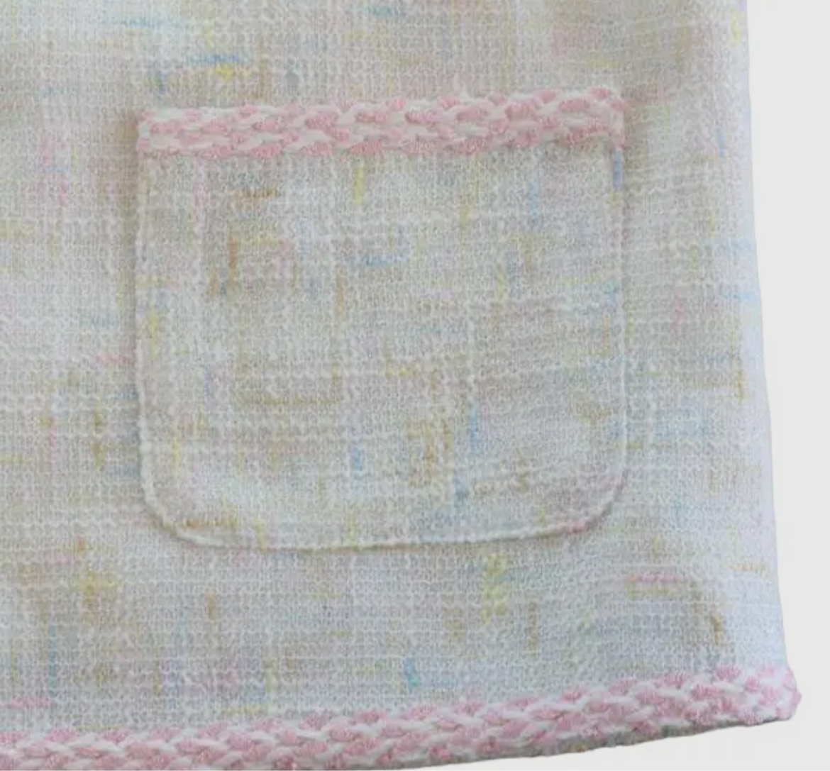 Cream Tweed vest/ pink braided trim