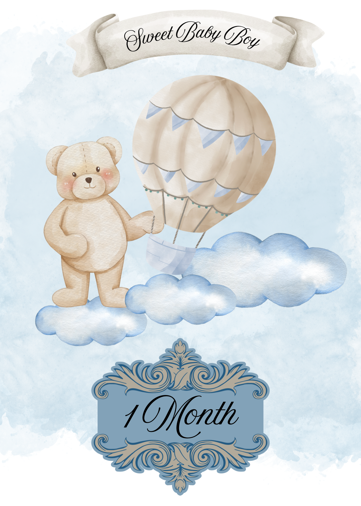 Monthly Milestone cards; watercolor design-Baby Boy