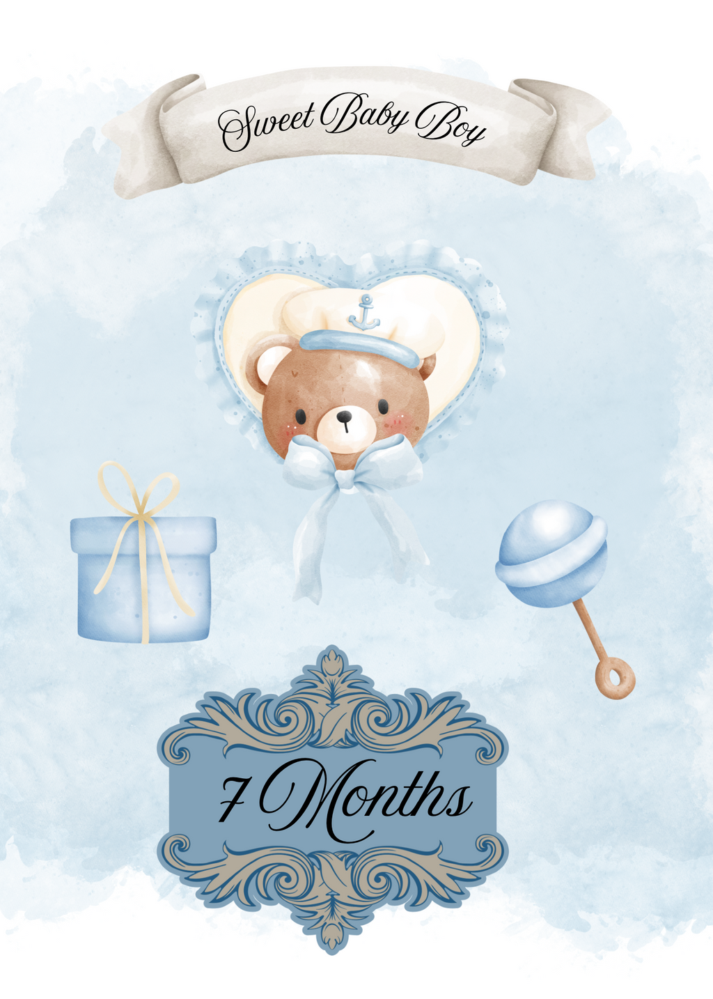 Monthly Milestone cards; watercolor design-Baby Boy