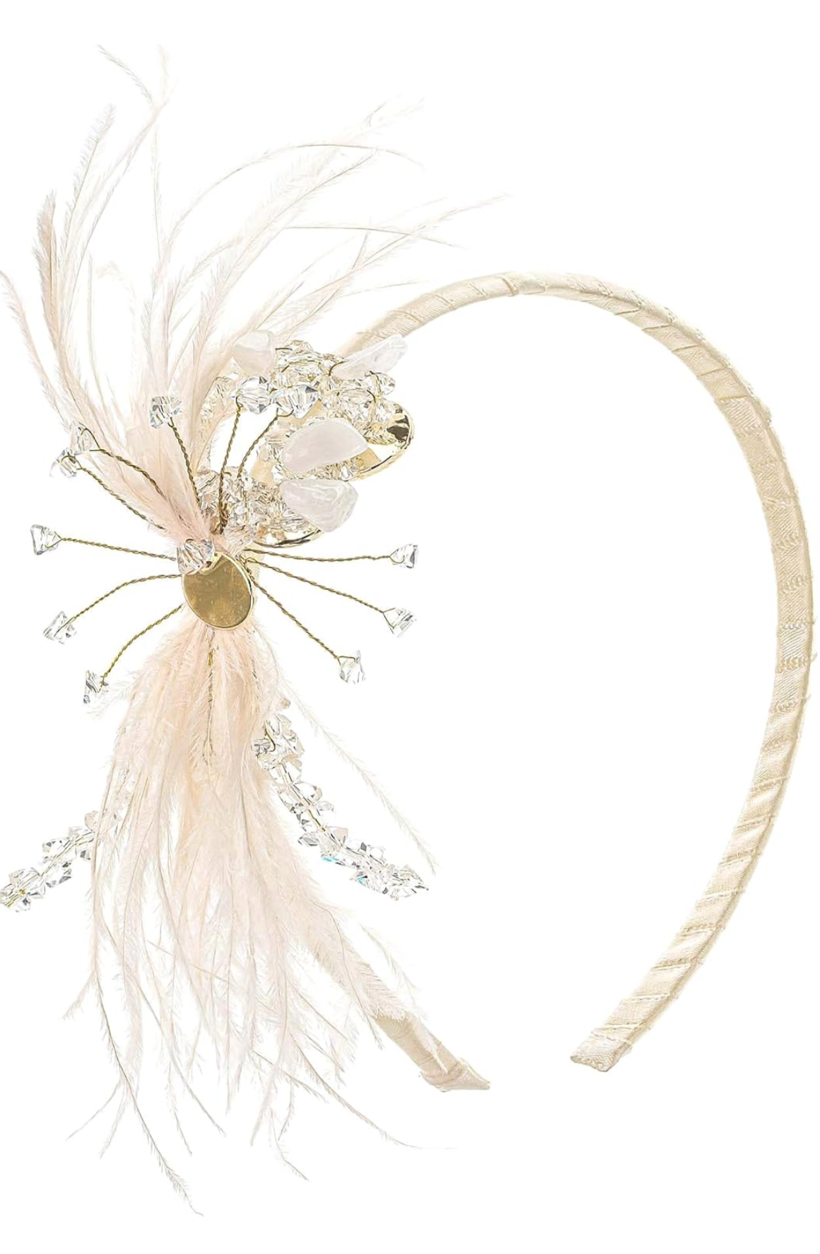 BEADED CRYSTAL OSTRICH FEATHER HEADBAND