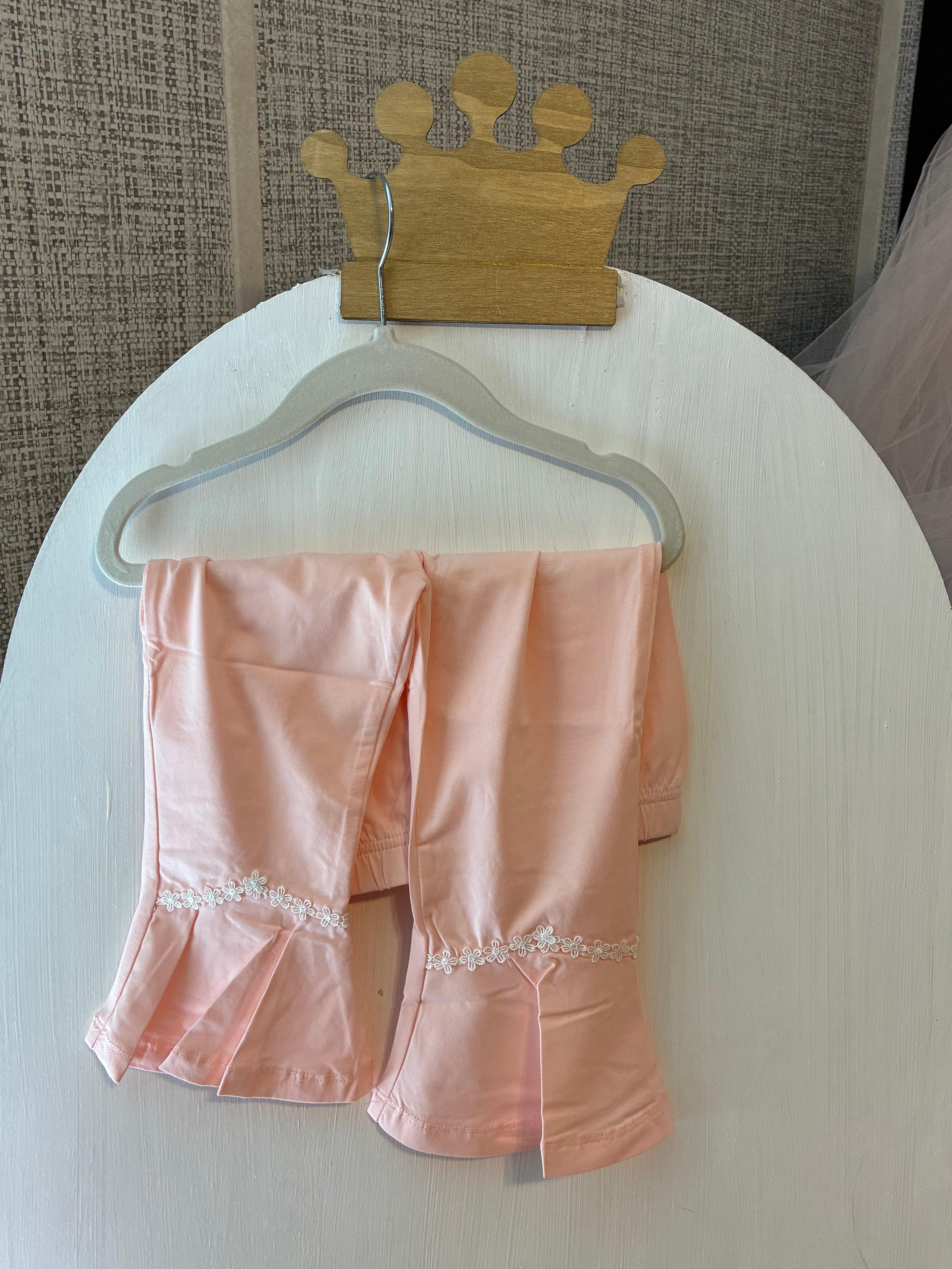 Kids Pink pants with floral trim