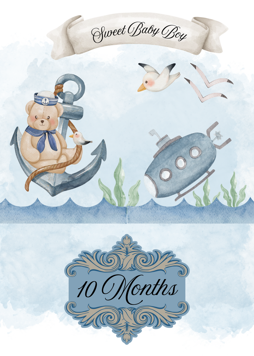 Monthly Milestone cards; watercolor design-Baby Boy