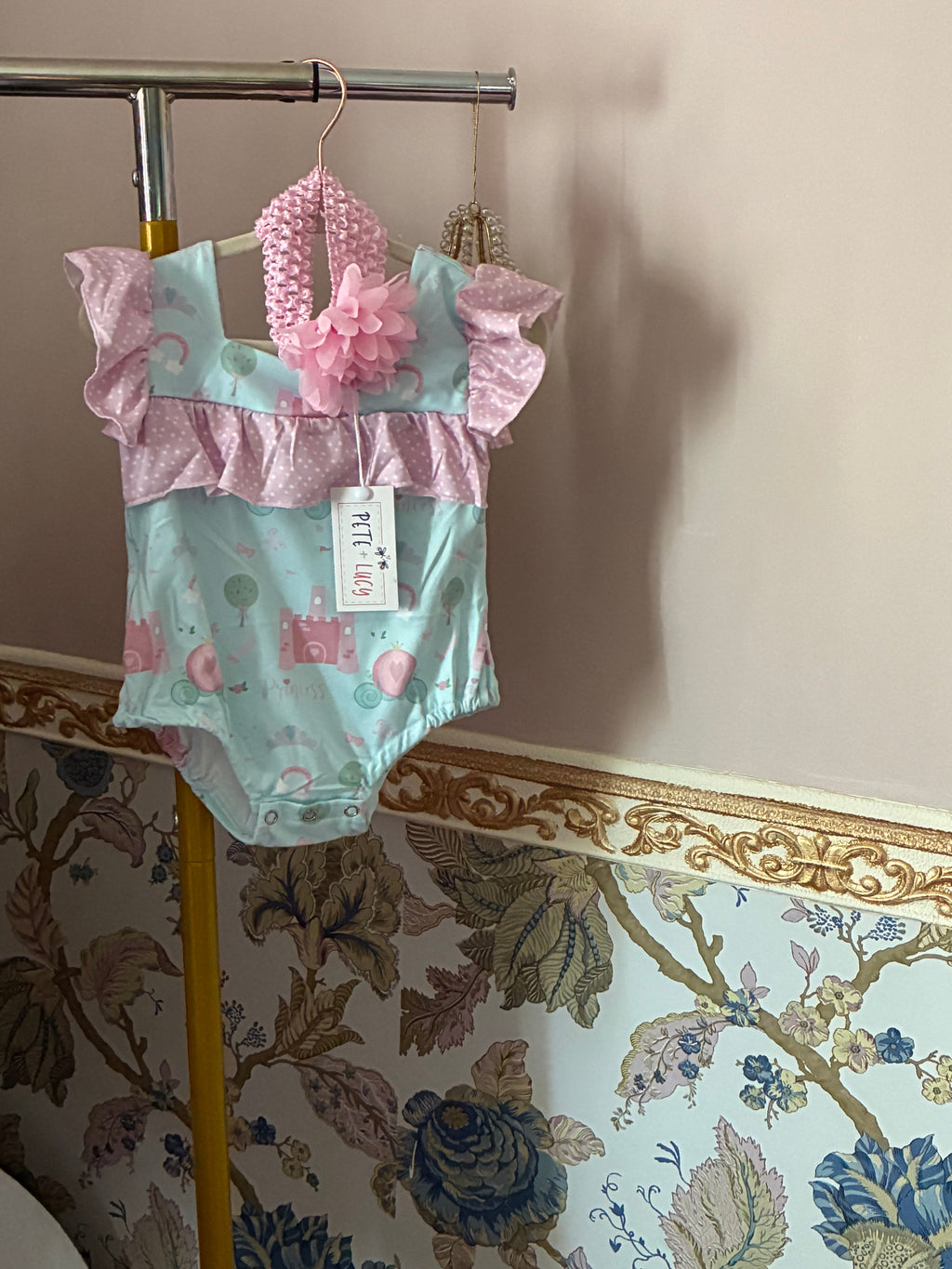 Turquoise & pink Ruffled Princess onesie