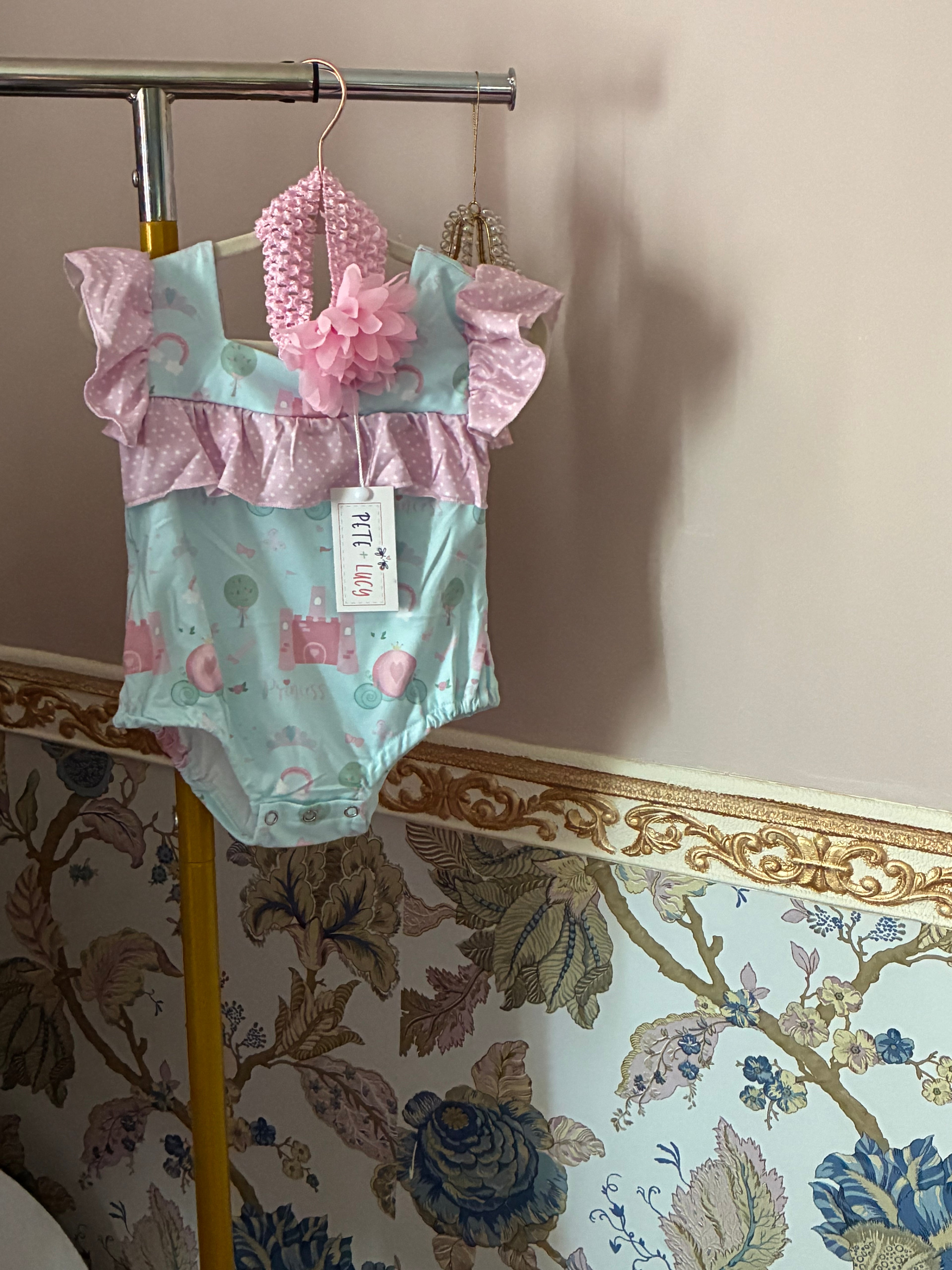 Turquoise & pink Ruffled Princess onesie