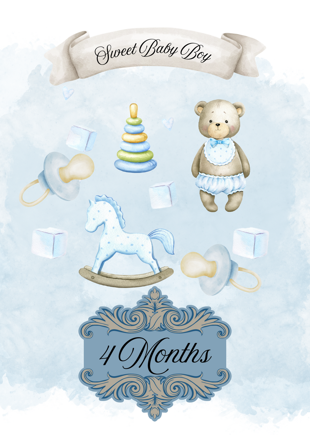 Monthly Milestone cards; watercolor design-Baby Boy