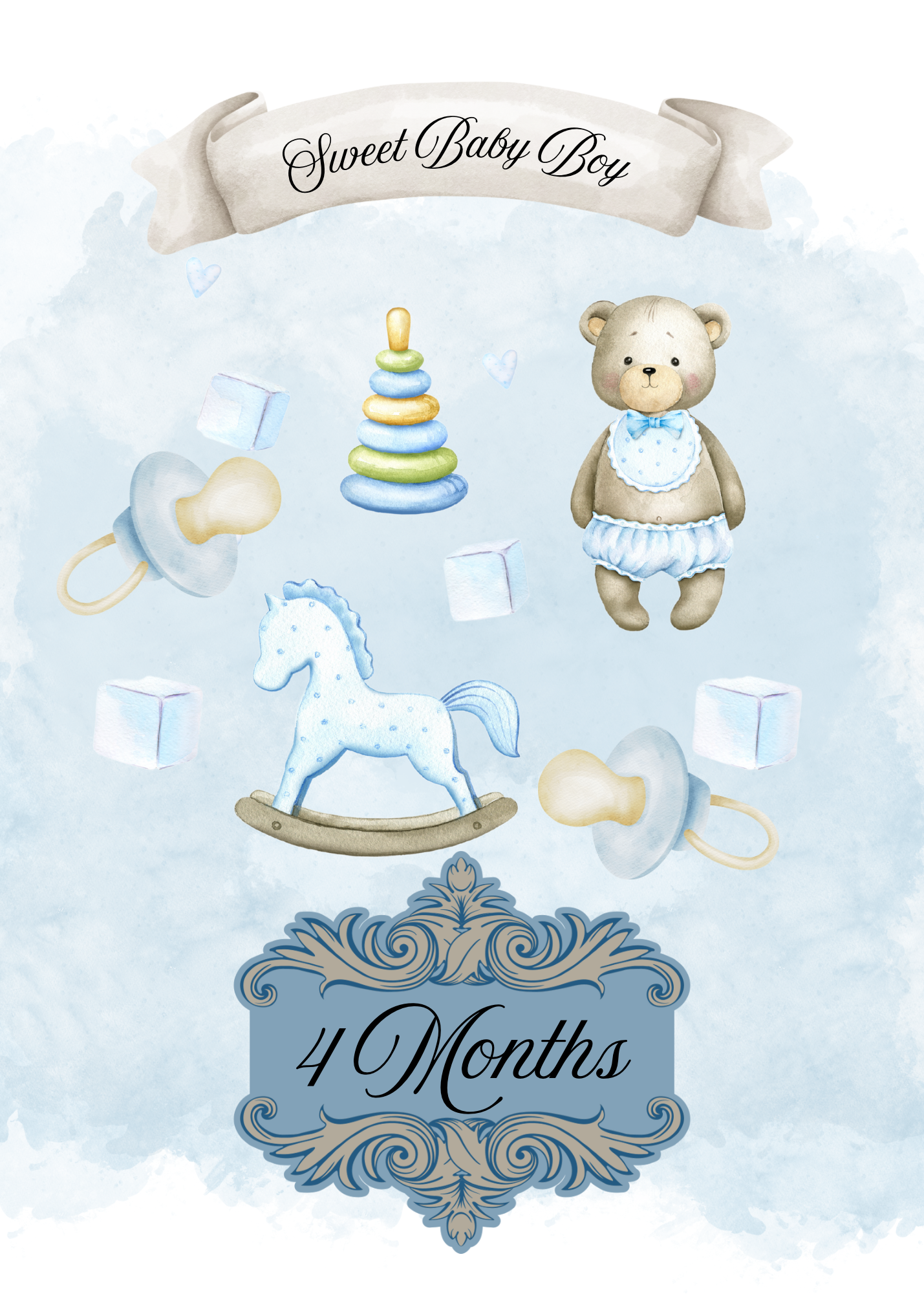 Monthly Milestone cards; watercolor design-Baby Boy