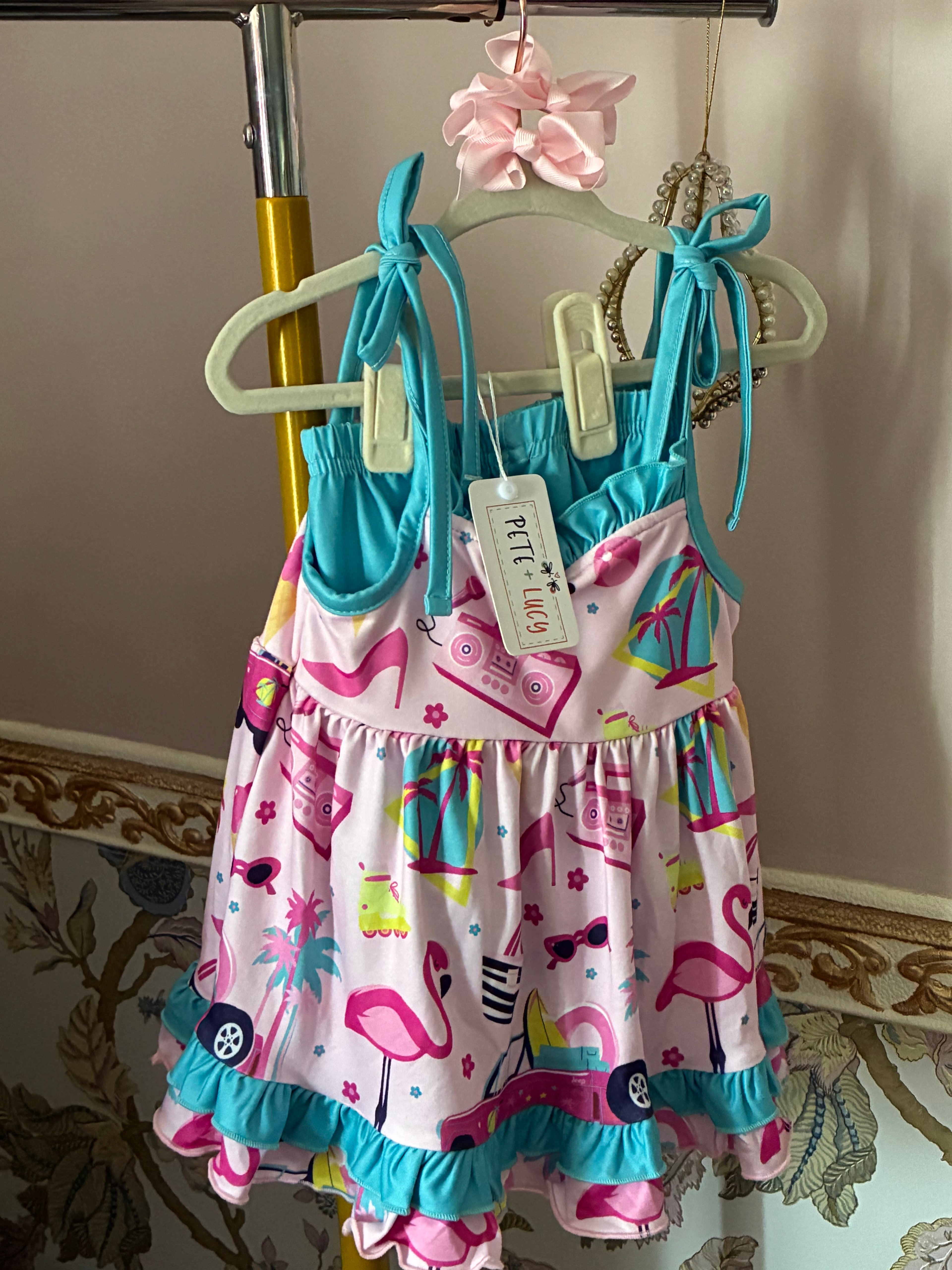 California Doll pink & blue Shirt & ruffled shorts