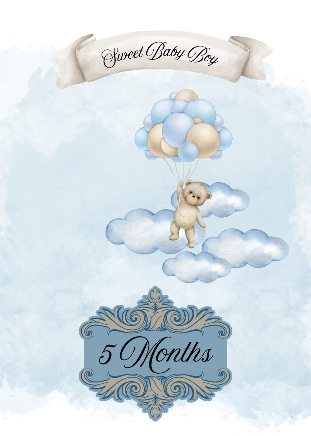 Monthly Milestone cards; watercolor design-Baby Boy