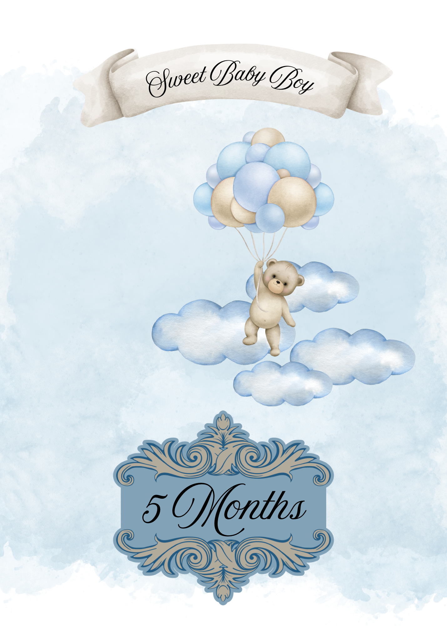 Monthly Milestone cards; watercolor design-Baby Boy