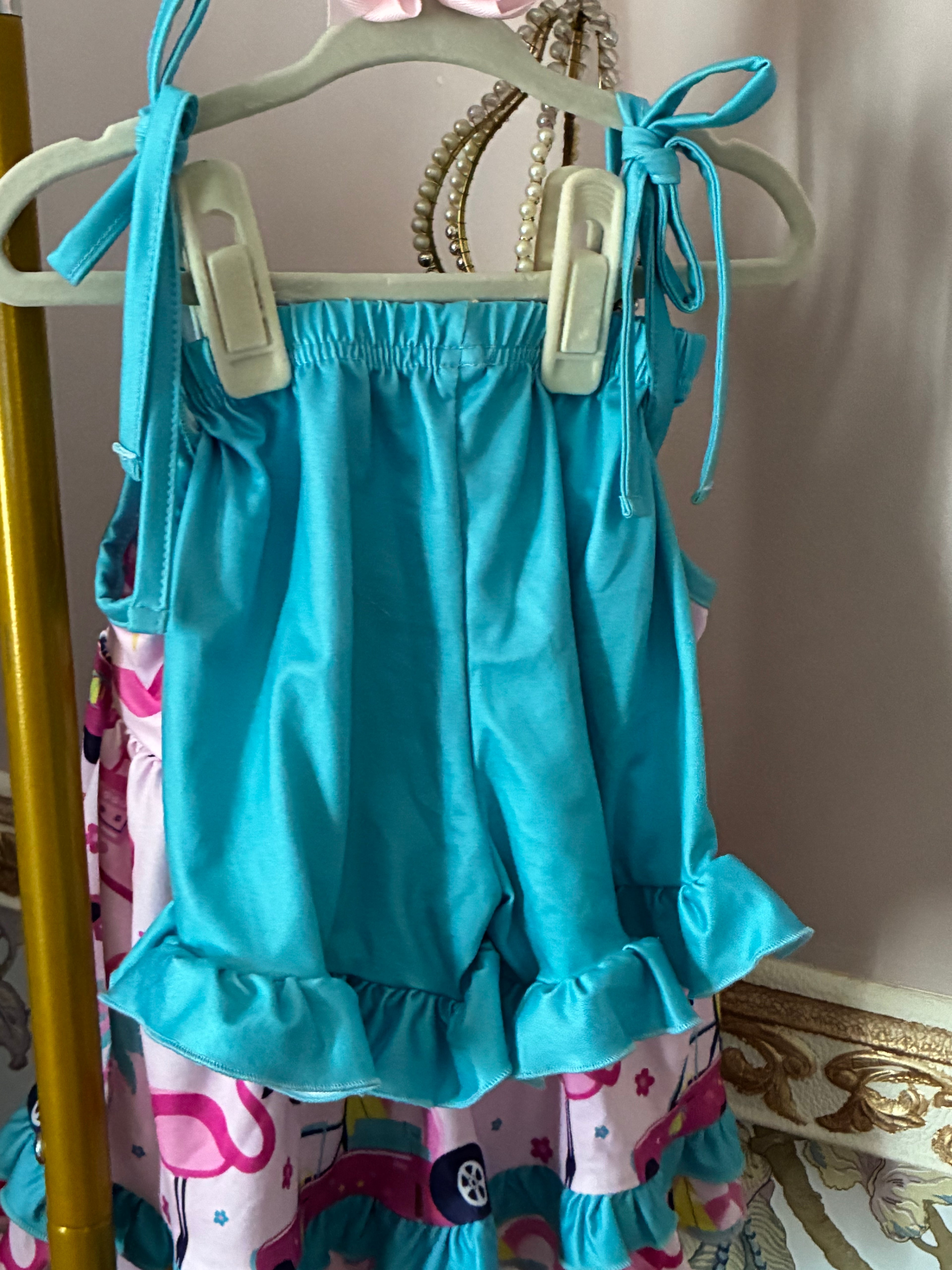 California Doll pink & blue Shirt & ruffled shorts