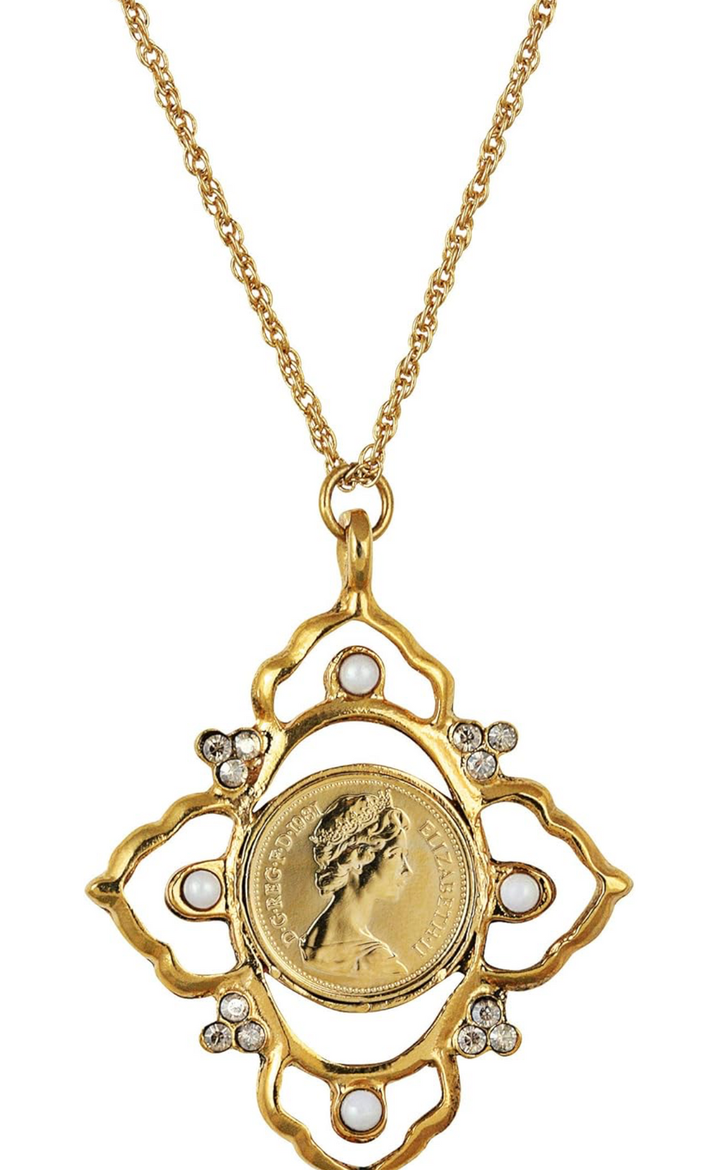 Queen Elizabeth ll 1/2 New Penny Great Britain Coin- Victorian Style Necklace