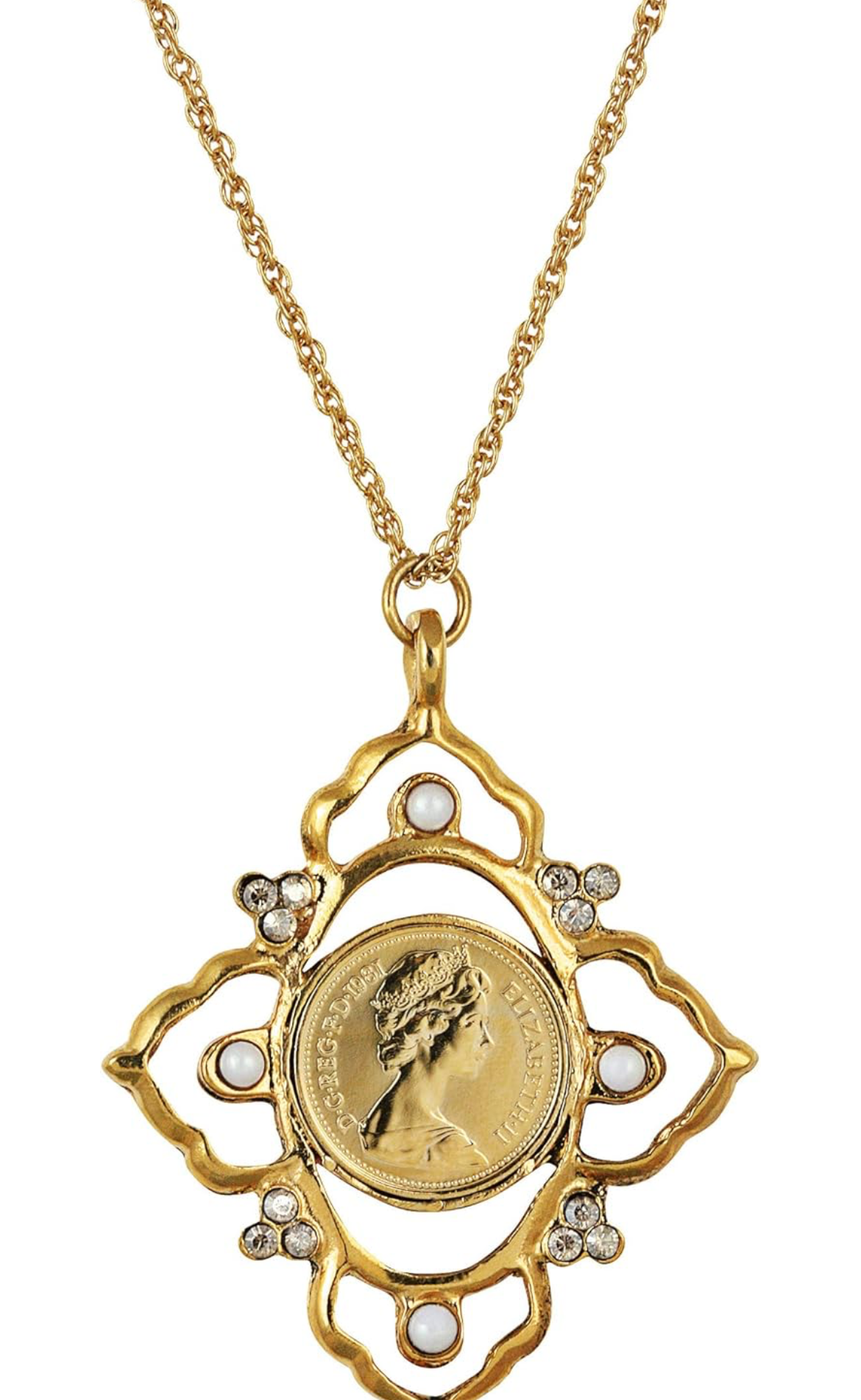 Queen Elizabeth ll 1/2 New Penny Great Britain Coin- Victorian Style Necklace