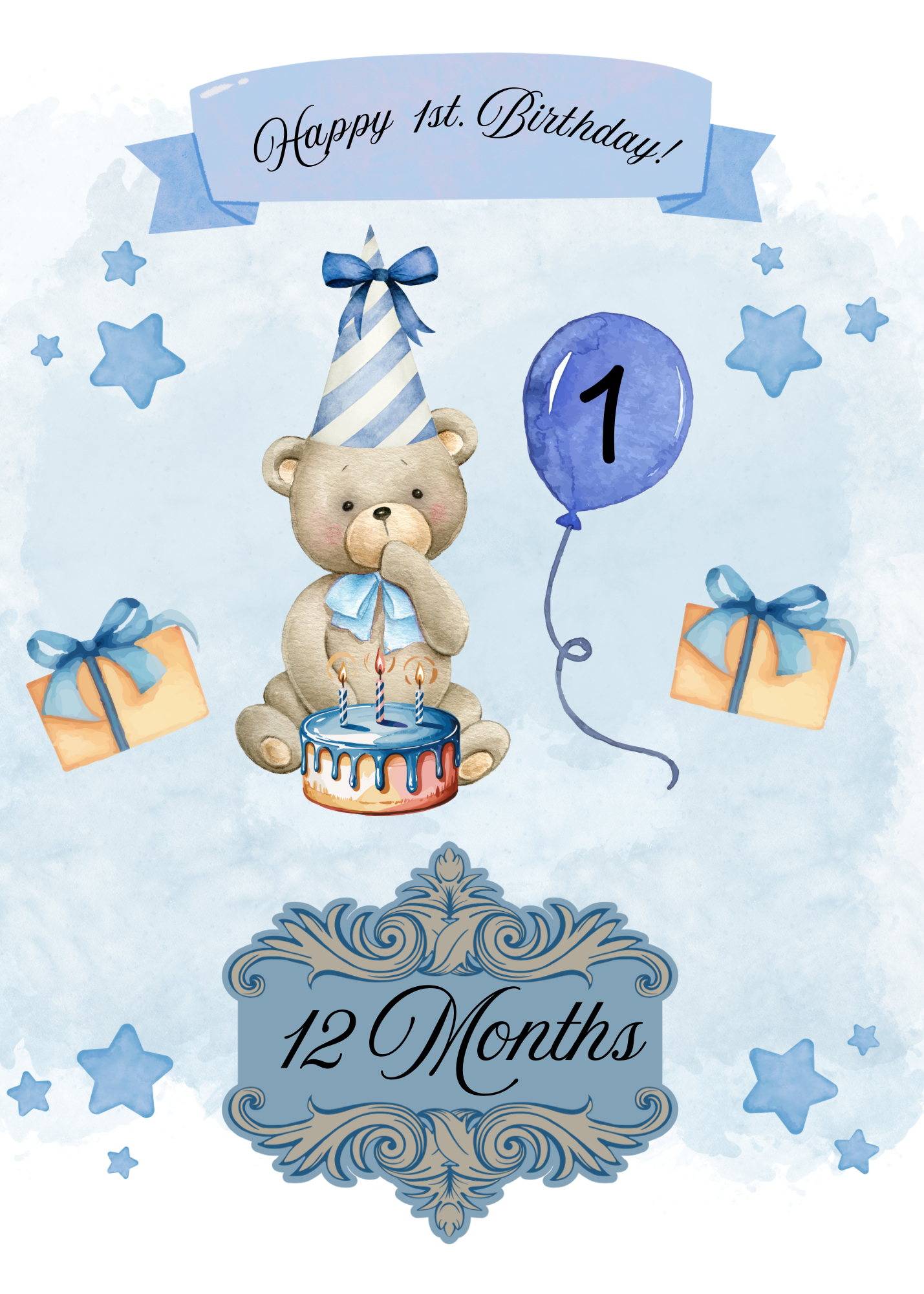 Monthly Milestone cards; watercolor design-Baby Boy