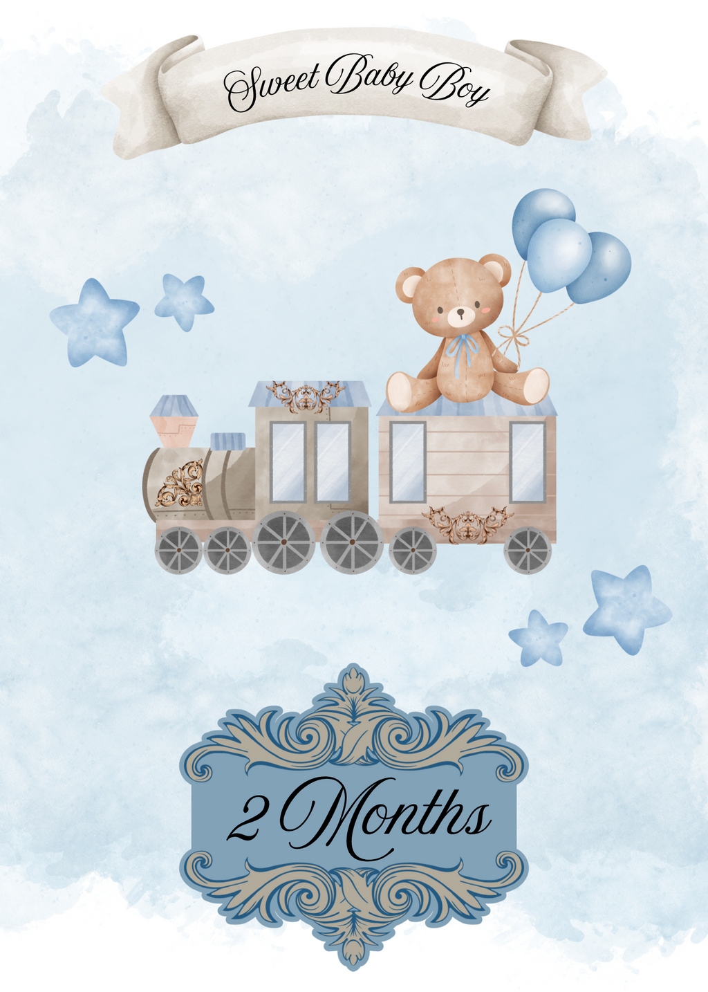 Monthly Milestone cards; watercolor design-Baby Boy