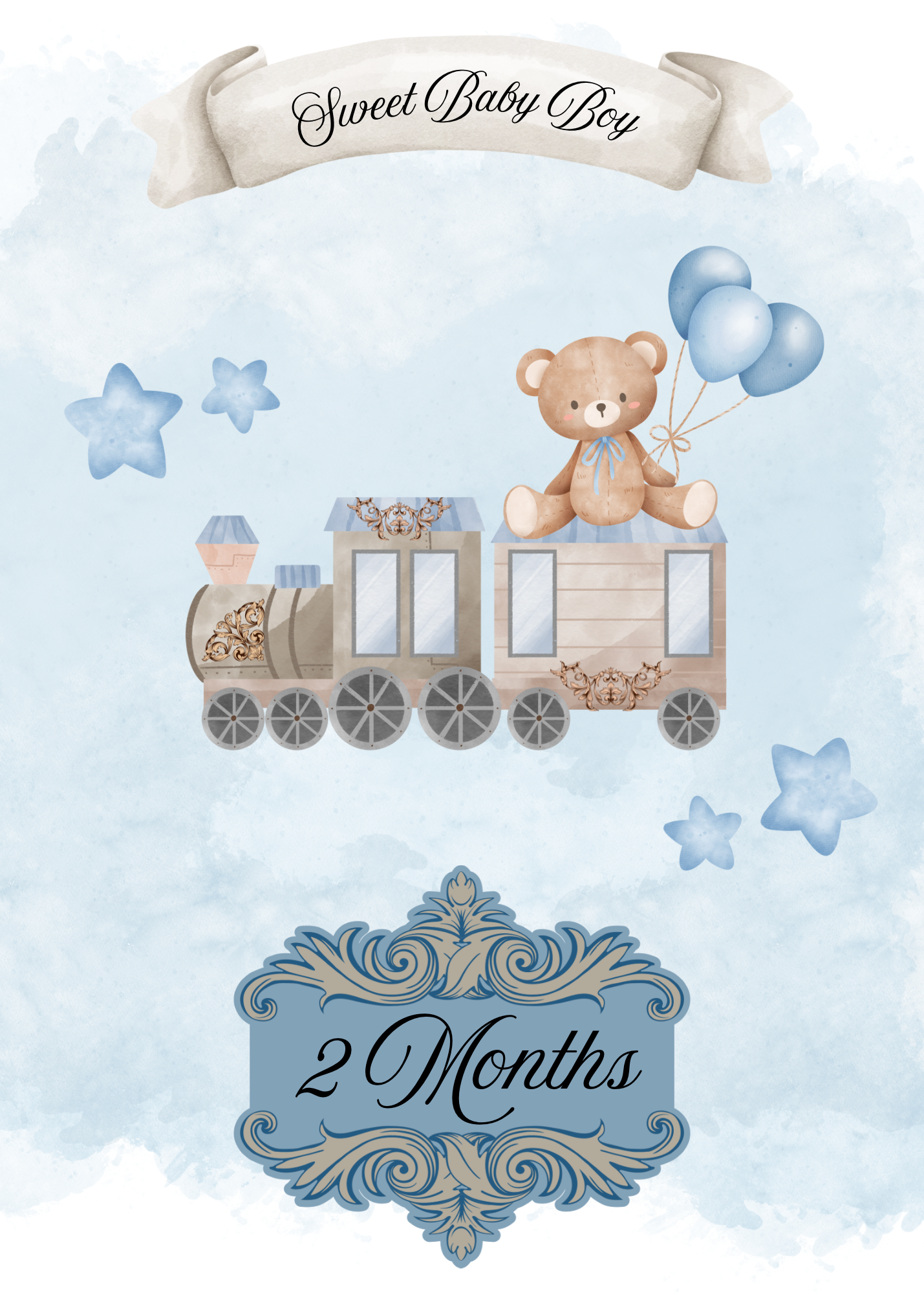 Monthly Milestone cards; watercolor design-Baby Boy
