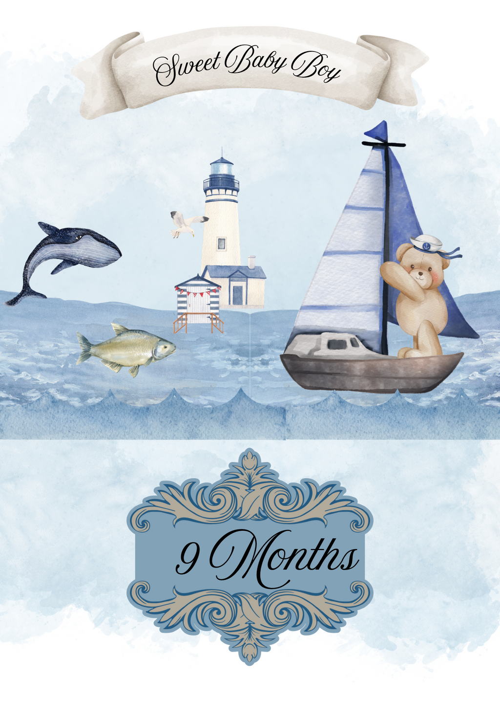 Monthly Milestone cards; watercolor design-Baby Boy