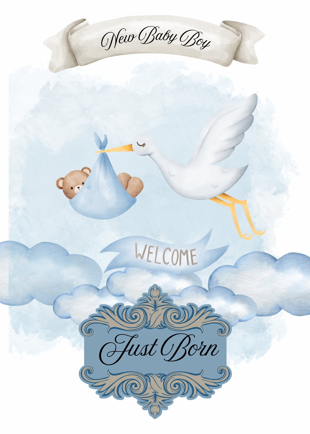 Monthly Milestone cards; watercolor design-Baby Boy