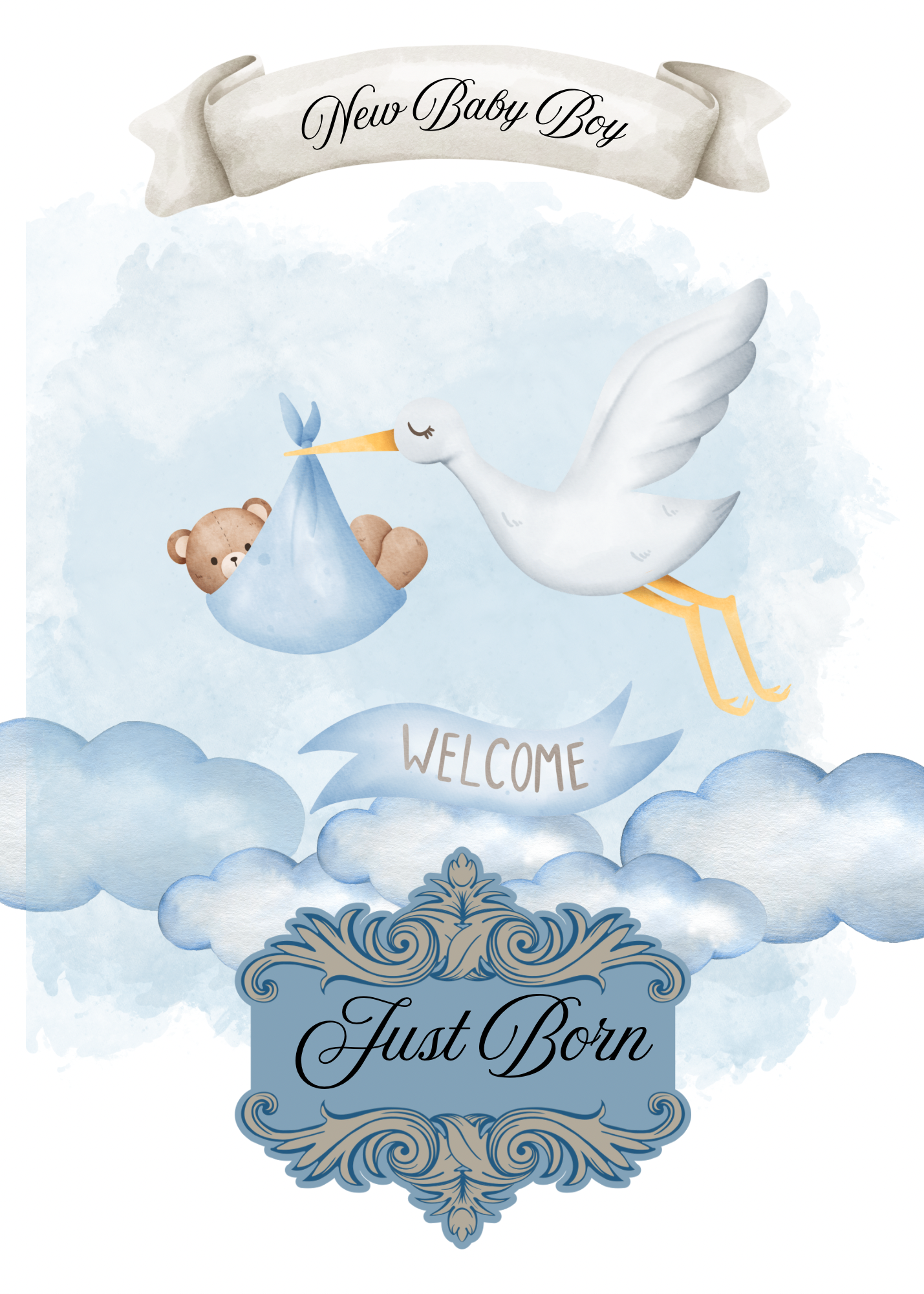 Monthly Milestone cards; watercolor design-Baby Boy