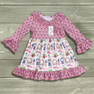 Ruffled Long sleeve Princess Carriage Dress-kids
