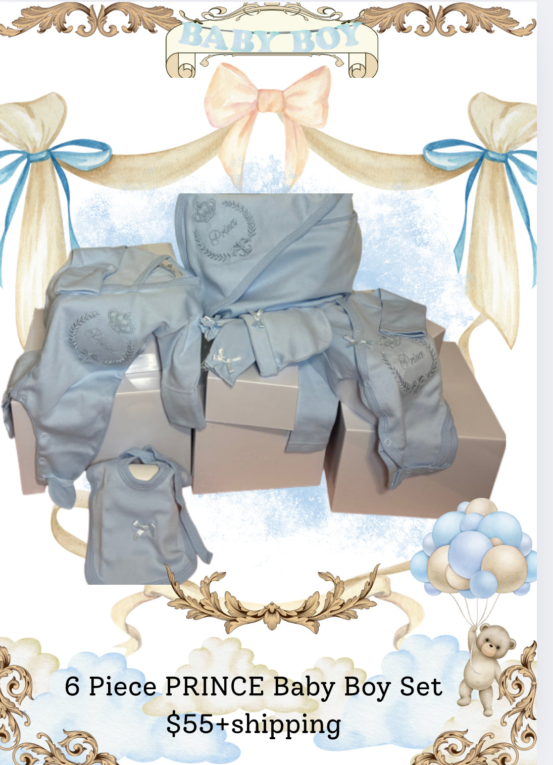 Prince Embroidered-Baby boy 6 pc-set